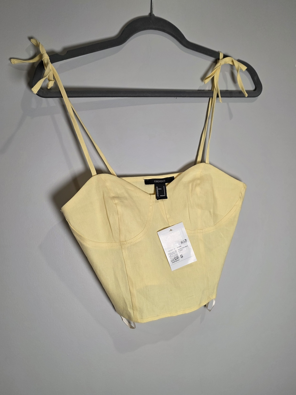 NWT Forever 21 Pale Yellow Tie-Strap Bustier Crop Top